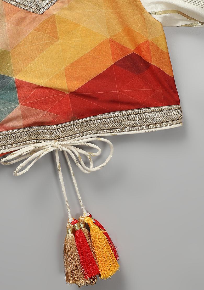 Off White Embroidered Net Lehngas For Girls