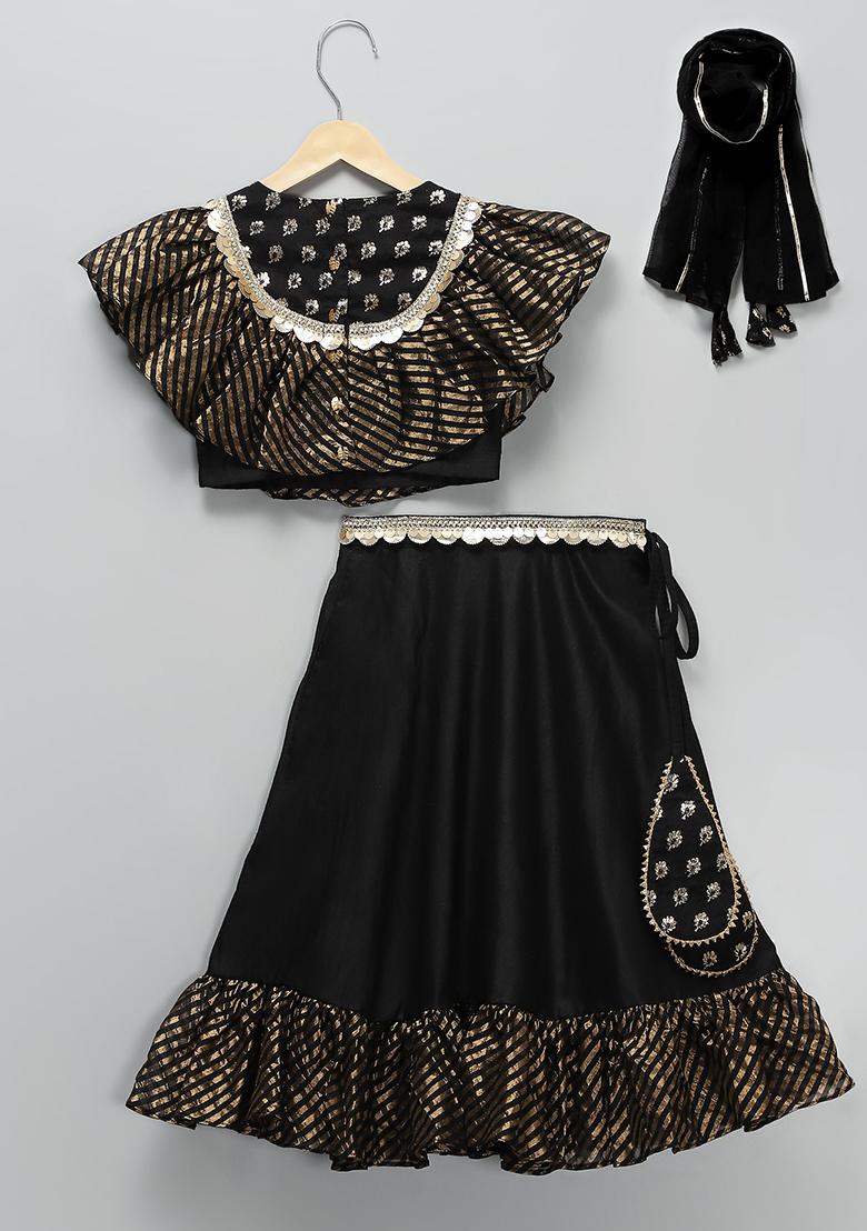 Black Embroidered Net Lehngas For Girls