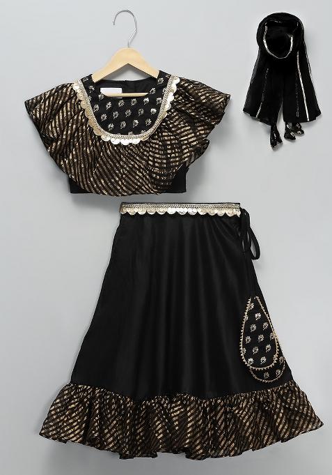 Black Embroidered Net Lehngas For Girls