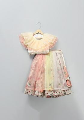 Off White Embroidered Organza Lehngas For Girls