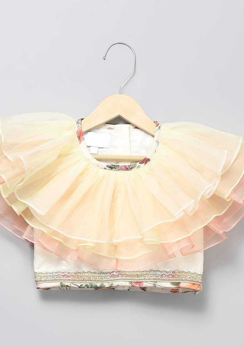 Off White Embroidered Organza Lehngas For Girls - Indya
