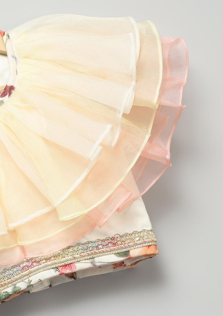 Off White Embroidered Organza Lehngas For Girls