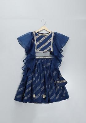 Blue Embroidered Organza Lehngas For Girls
