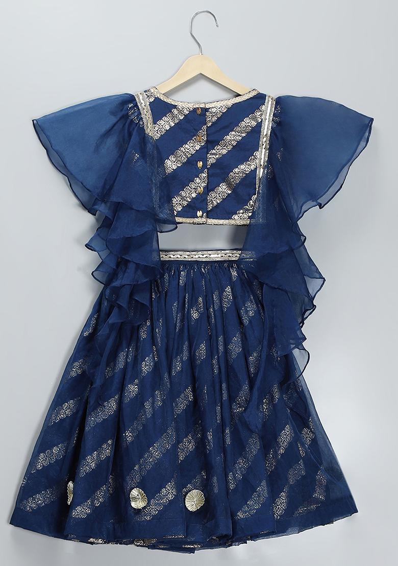 Blue Embroidered Organza Lehngas For Girls
