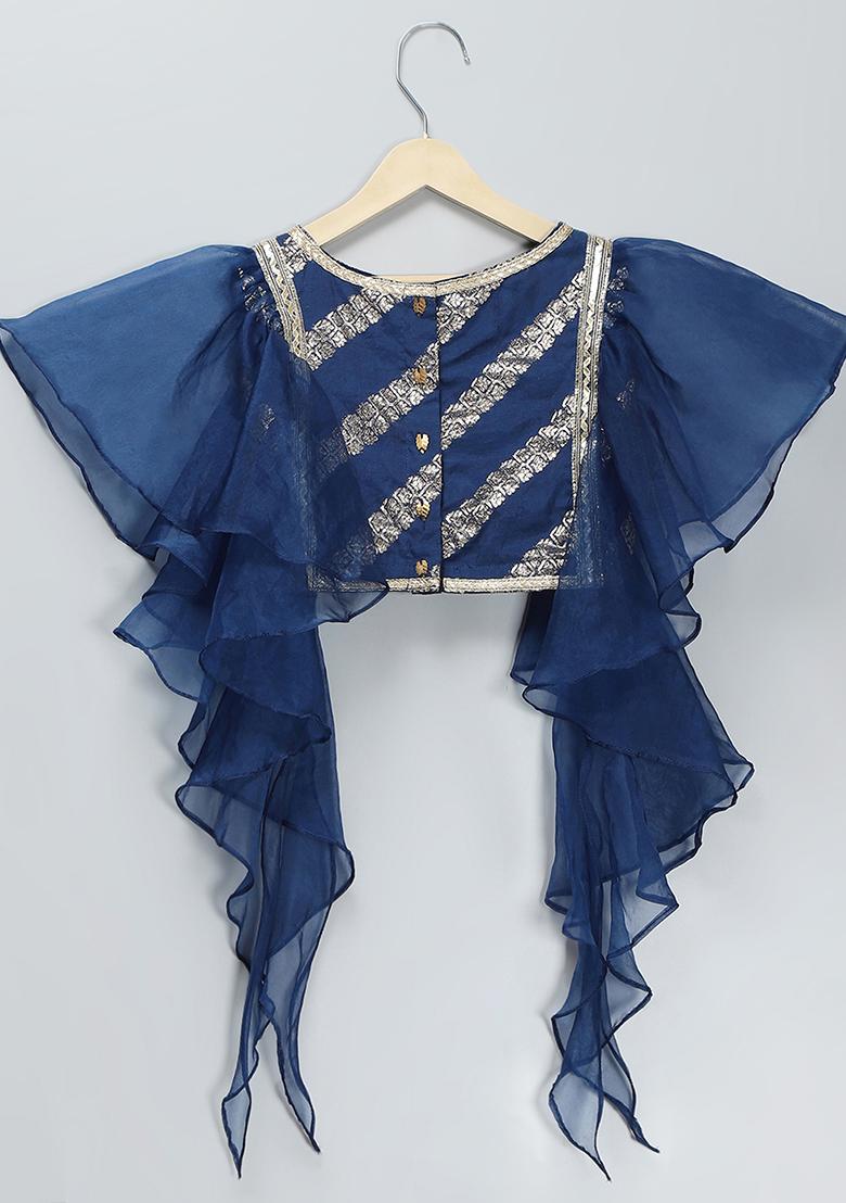 Blue Embroidered Organza Lehngas For Girls