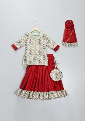 Maroon Embroidered Net Lehngas For Girls