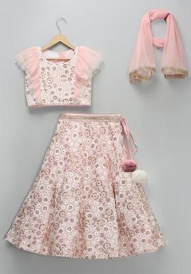 Pink Embroidered Georgette Lehngas For Girls