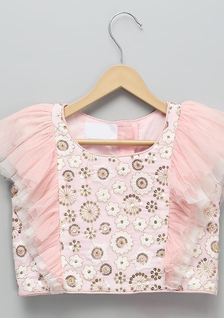 Pink Embroidered Georgette Lehngas For Girls