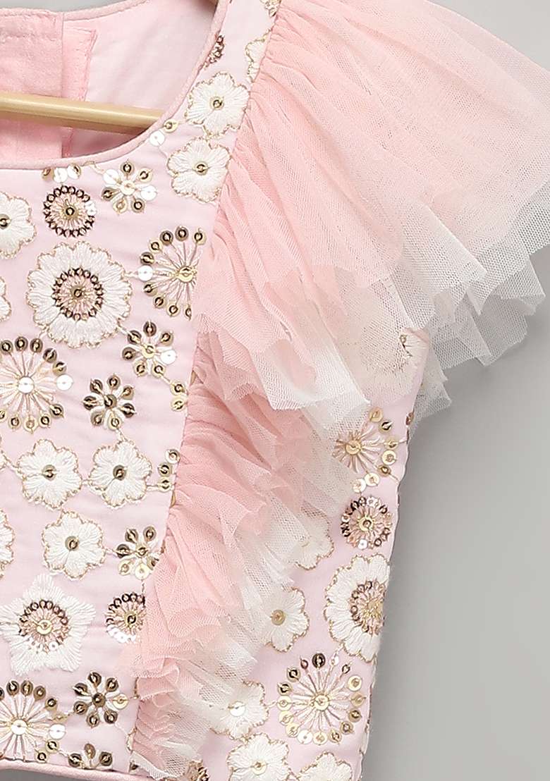 Pink Embroidered Georgette Lehngas For Girls - Indya