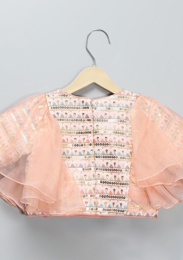 Peach Embroidered Georgette Lehngas For Girls