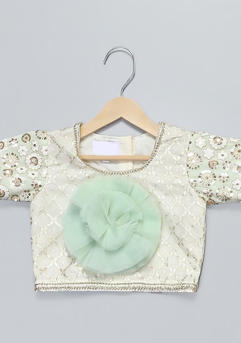 Green Embroidered Georgette Lehngas For Girls