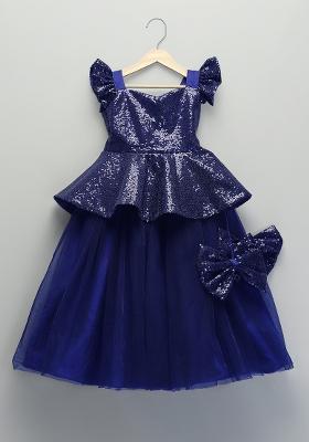 Blue Embroidered Cotton Lehngas For Girls