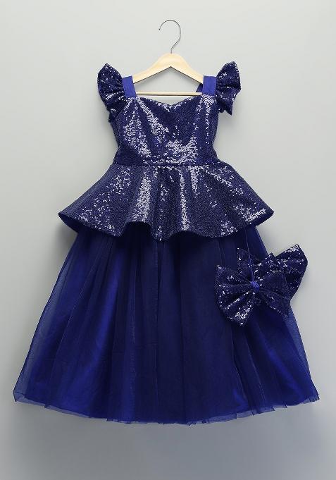 Blue Embroidered Cotton Lehngas For Girls