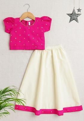 Purple Printed Polyester Lehenga Set For Girl