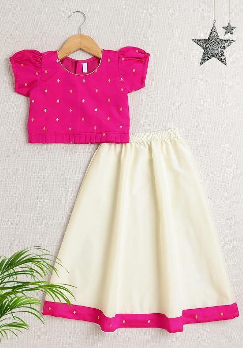 Purple Printed Polyester Lehenga Set For Girl