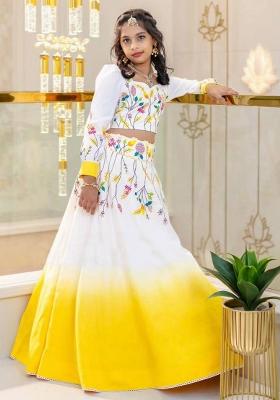 White Lace Crep Silk Lehenga Choli For Girls