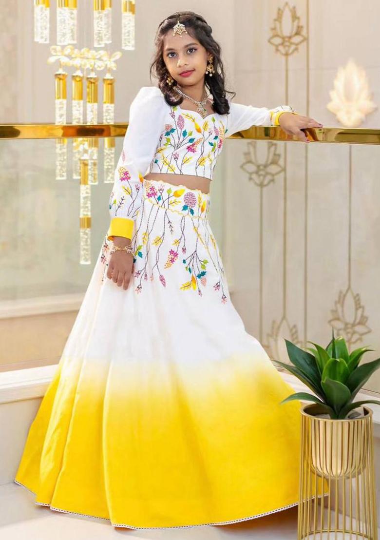 White Lace Crep Silk Lehenga Choli For Girls