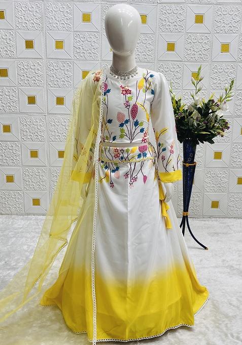 White Lace Crep Silk Lehenga Choli For Girls