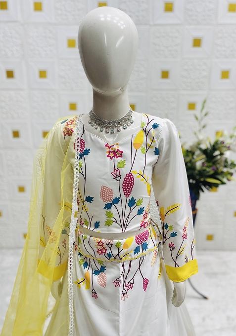 White Lace Crep Silk Lehenga Choli For Girls