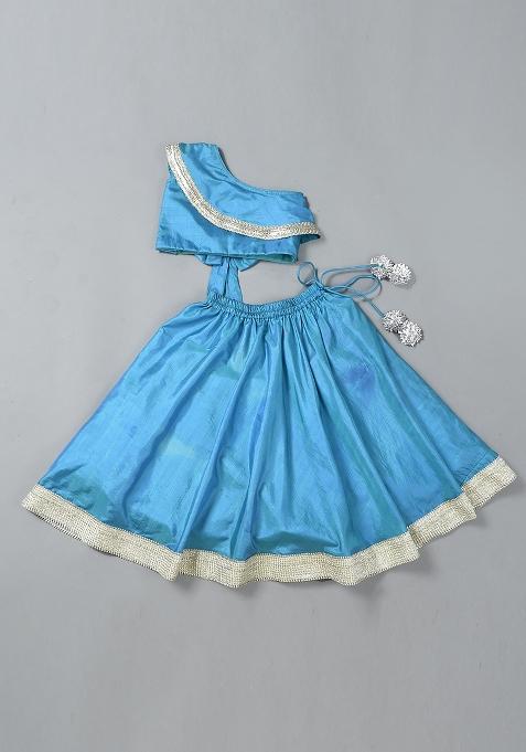 Girls Teal Blue Back Bow Lehenga Set
