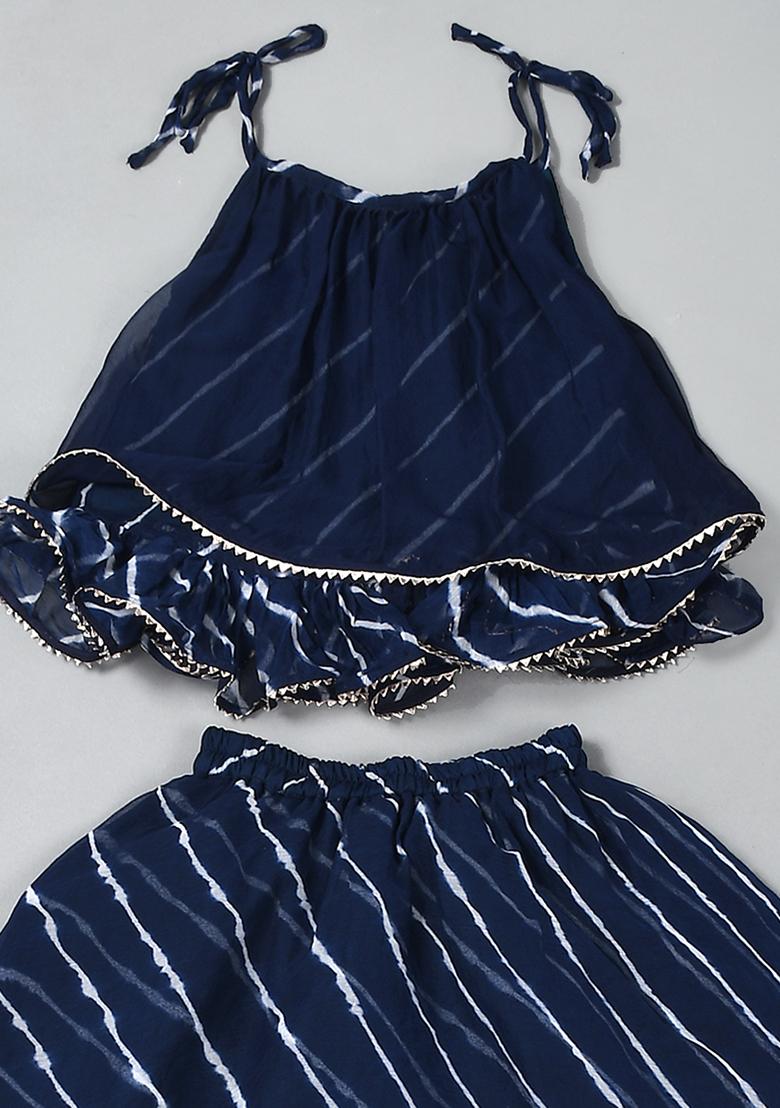Girls Blue Leheriya Skirt Top Set - Indya