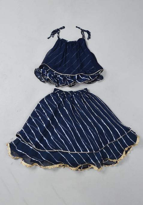Girls Blue Leheriya Skirt Top Set