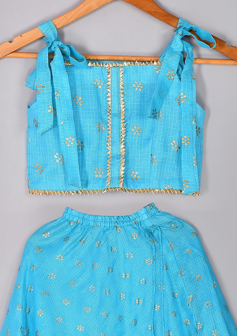 Girls Blue Kota Doriya Lehenga Top Set - Indya