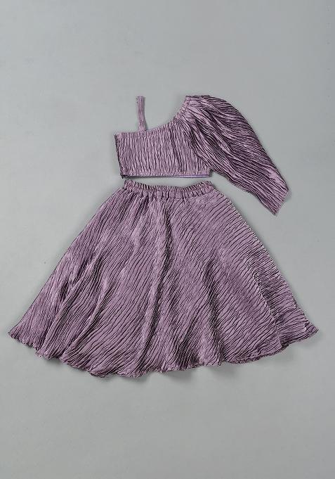 Girls Lavender Pleated Lehenga Set