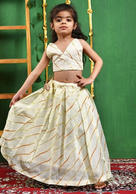 Girls Creamy Lehenga Top Set