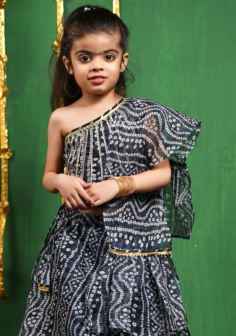 Girls One Shoulder Top Lehenga and Dupatta Set - Indya