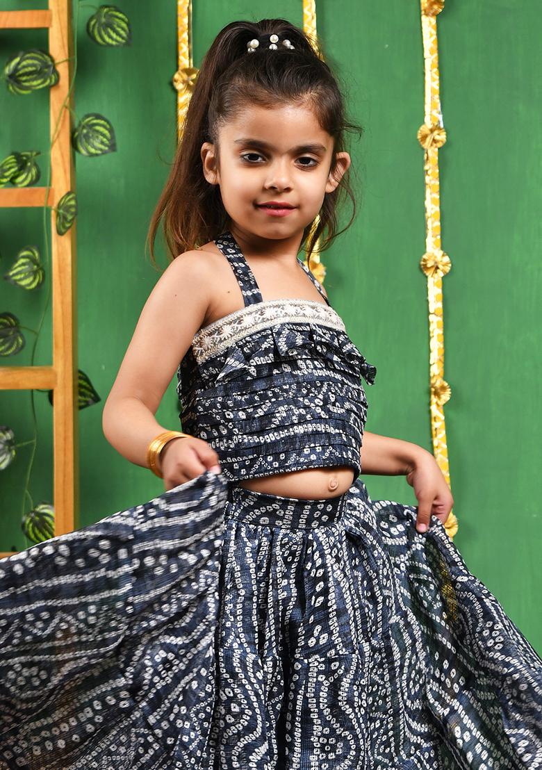 Girls Black Tiered Flared Lehenga and Top Set - Indya