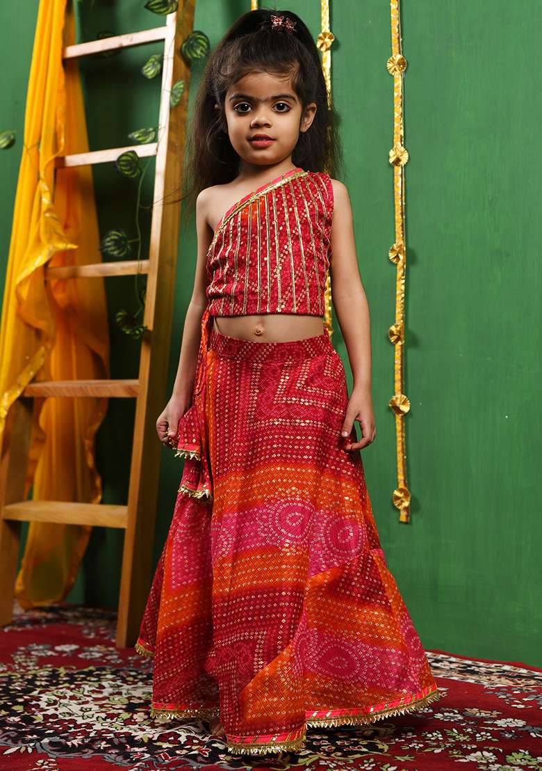 Girls One Shoulder Top Lehenga Set - Indya