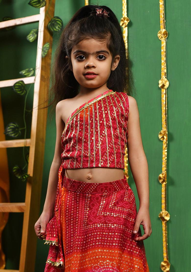 Girls One Shoulder Top Lehenga Set - Indya