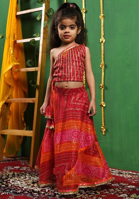Girls One Shoulder Top Lehenga Set — view on Indya