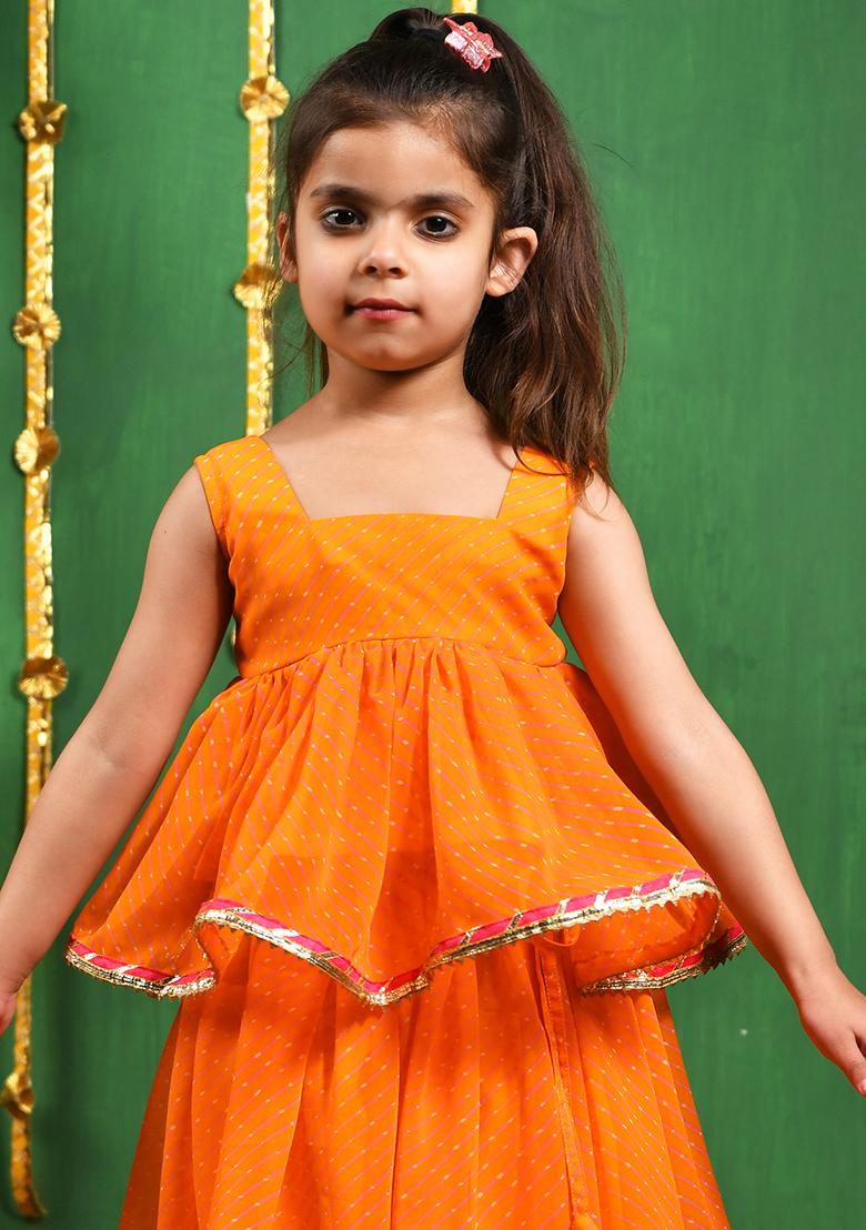 Girls Yellow Peplum Top and Lehenga Set - Indya