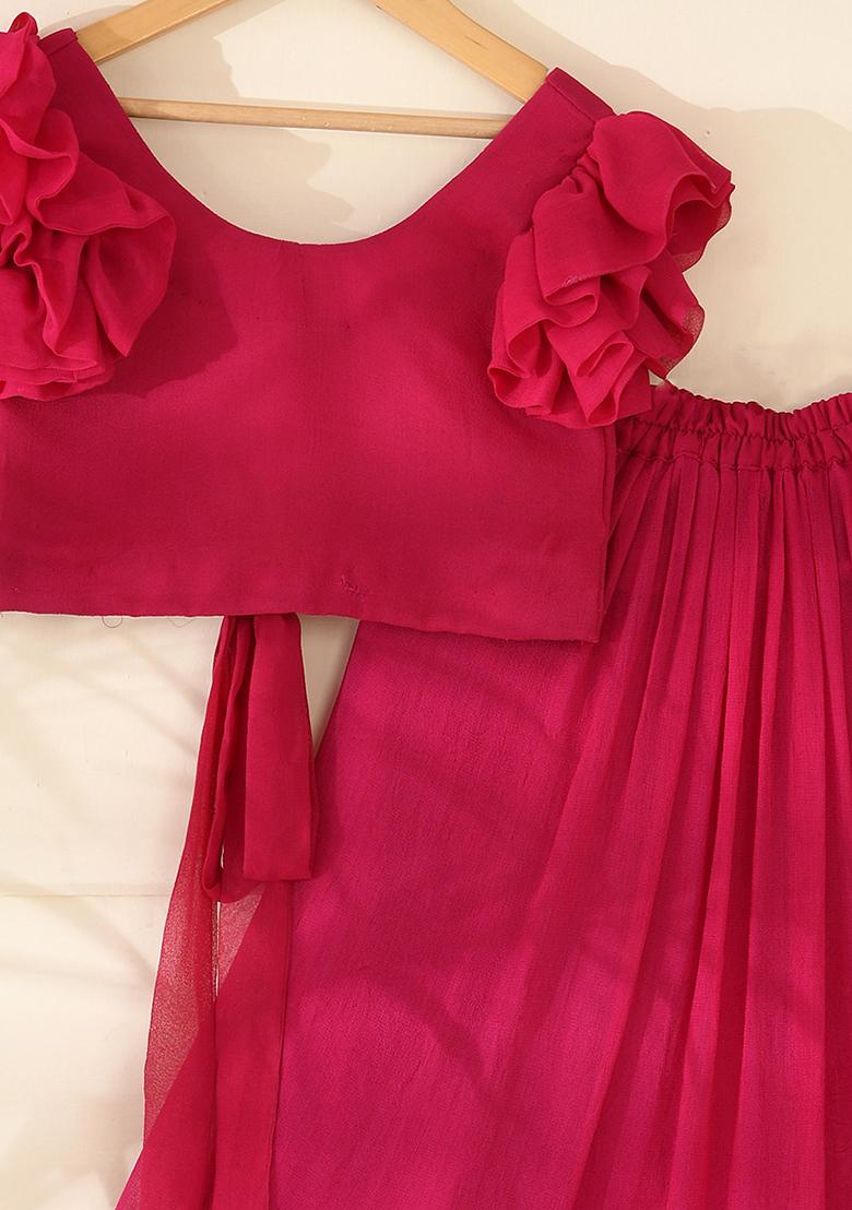 Girls Magenta Lehenga Top Set - Indya