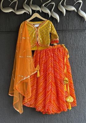 Orange Leheriya Leheriya Lehenga Choli For Girls
