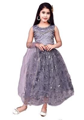 Grey Embellished Net Girls Lehenga