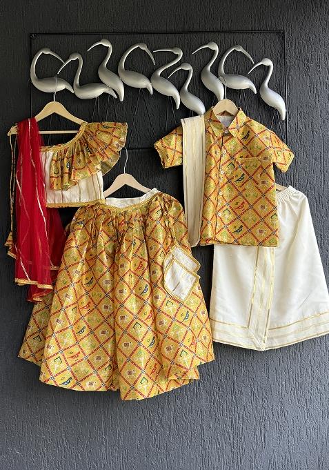 Yellow Printed Cotton Lehenga For Girls