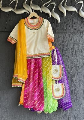 Multicolor Printed Cotton Lehenga Set For Girls