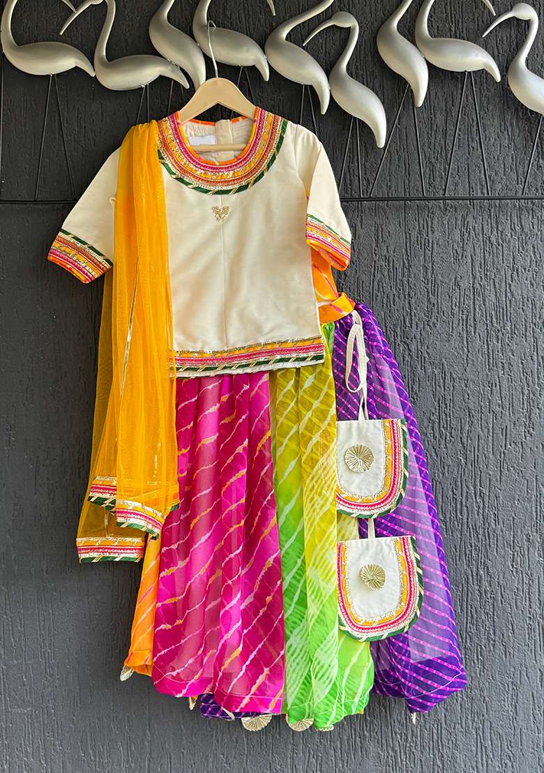 Multicolor Printed Cotton Lehenga Set For Girls - Indya