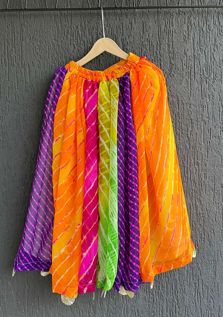 Multicolor Printed Cotton Lehenga Set For Girls - Indya
