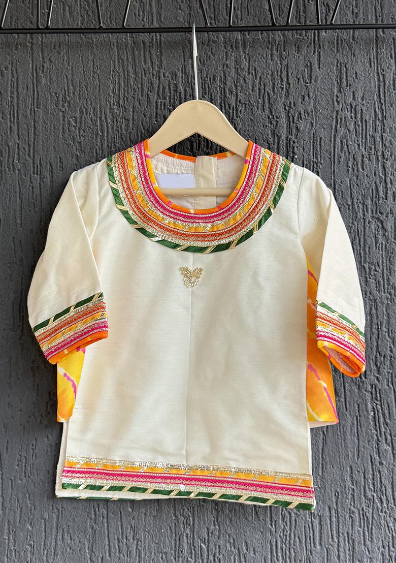 Multicolor Printed Cotton Lehenga Set For Girls - Indya