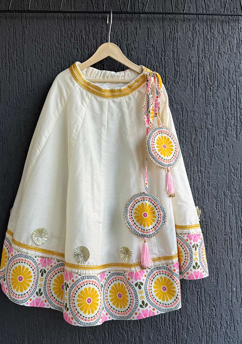 Sunflower Printed Cotton Lehenga Set For Girls - Indya