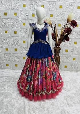 Blue Embroidery Silk Lehenga Choli For Girl