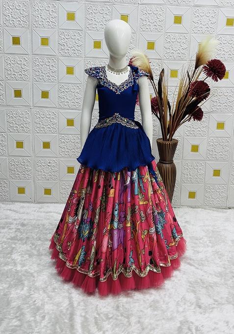Blue Embroidery Silk Lehenga Choli For Girl