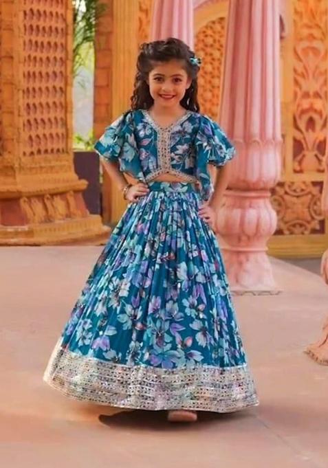Blue Embroidery Georgette Lehenga Choli For Girl