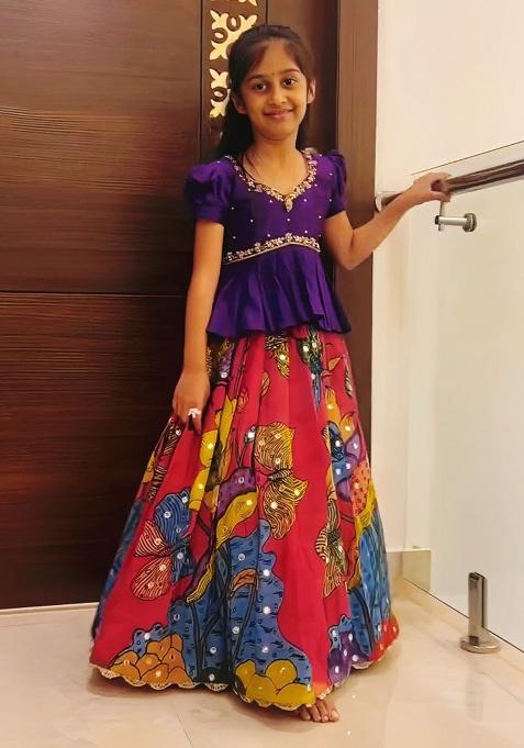 Purple Embroidery Silk Lehenga Choli For Girl