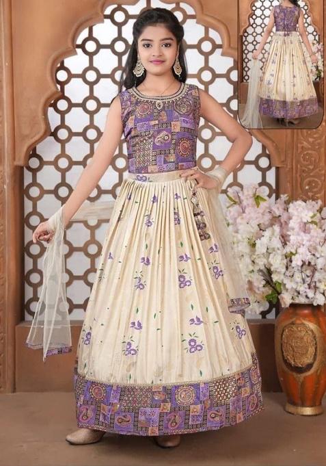Purple Embroidery Silk Lehenga Choli For Girl