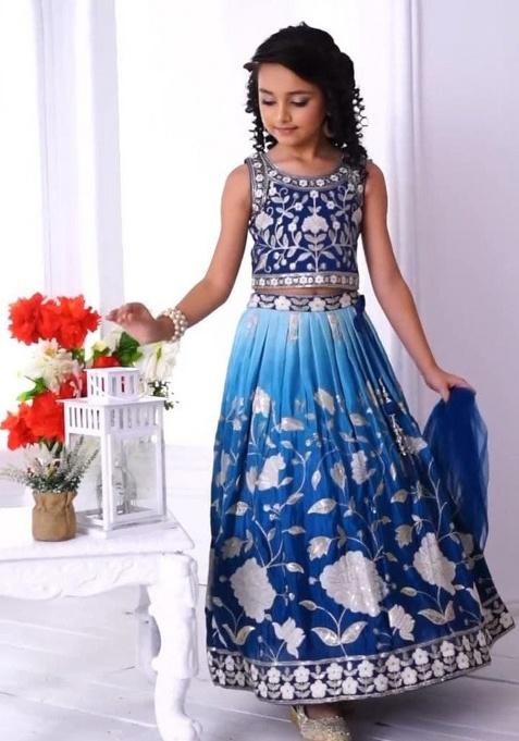 Sky Blue Embroidery Georgette Lehenga Choli For Girl